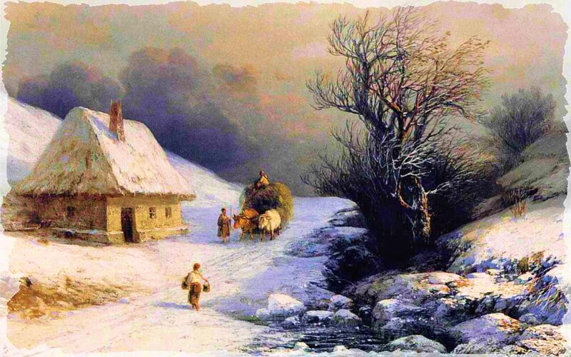 Villagers in Winter Landscape