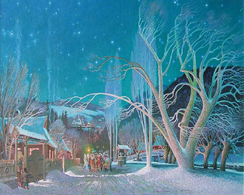Villagers in Winter Night