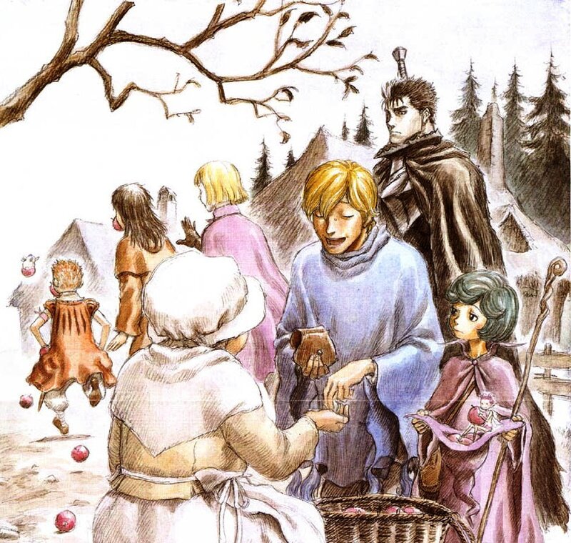 Villagers in Winter Scene — Brown