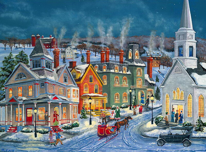 Villagers in Winter Town — Blue