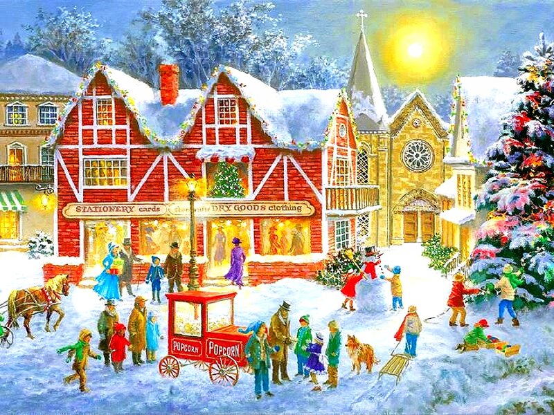 Villagers in Winter Town — Red