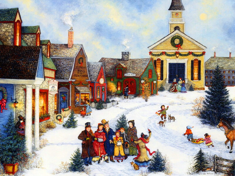 Villagers in Winter Town — White