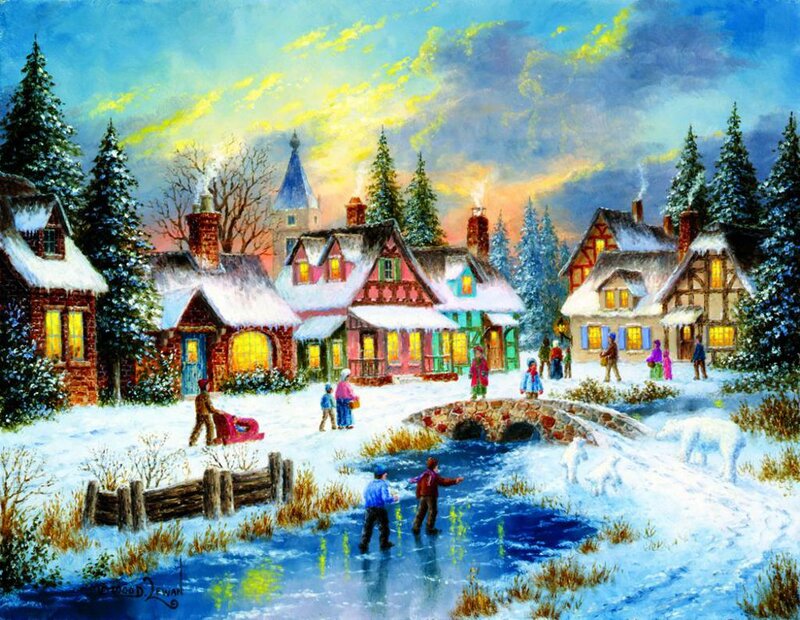 Villagers in Winter Village — Blue, Festive