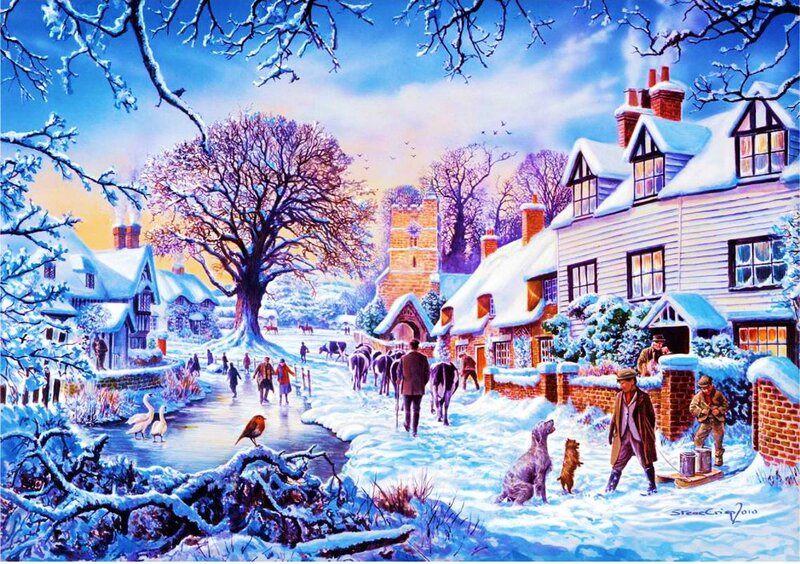 Villagers in Winter Village — Blue