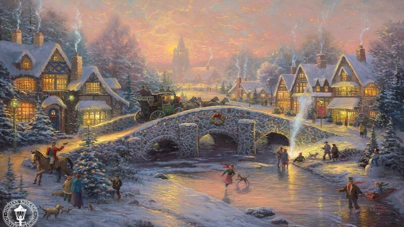 Villagers in Winter Village — White, Festive
