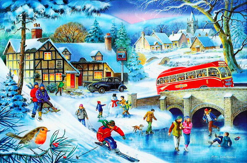 Villagers in Winter — White