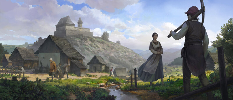 Villagers Near Castle