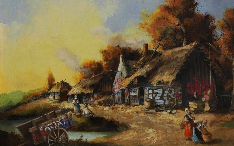 Villagers Near Huts