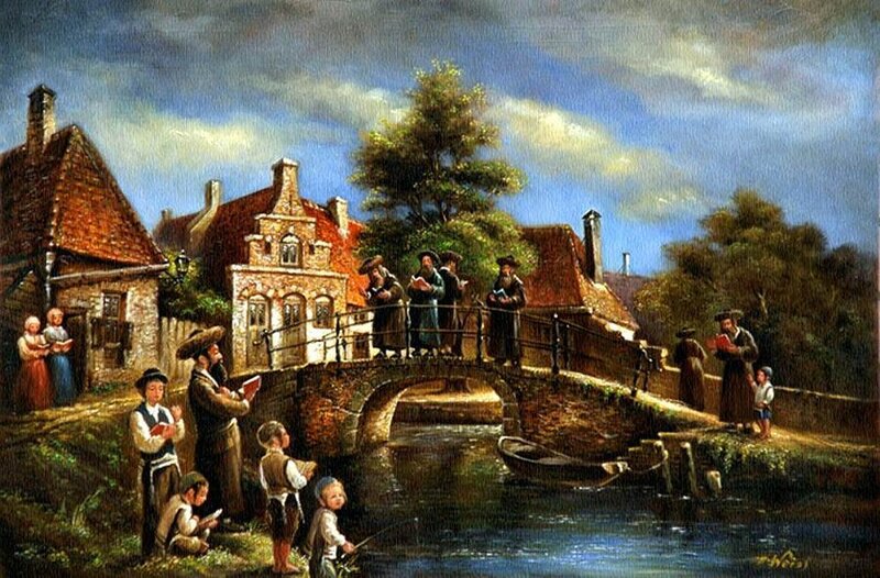 Villagers on a Bridge