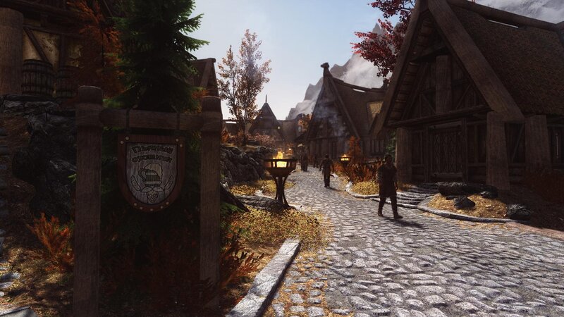 Villagers on Cobblestone Path