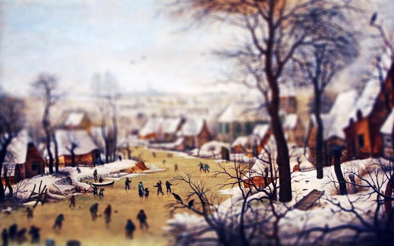 Villagers on Frozen River — White, Cold