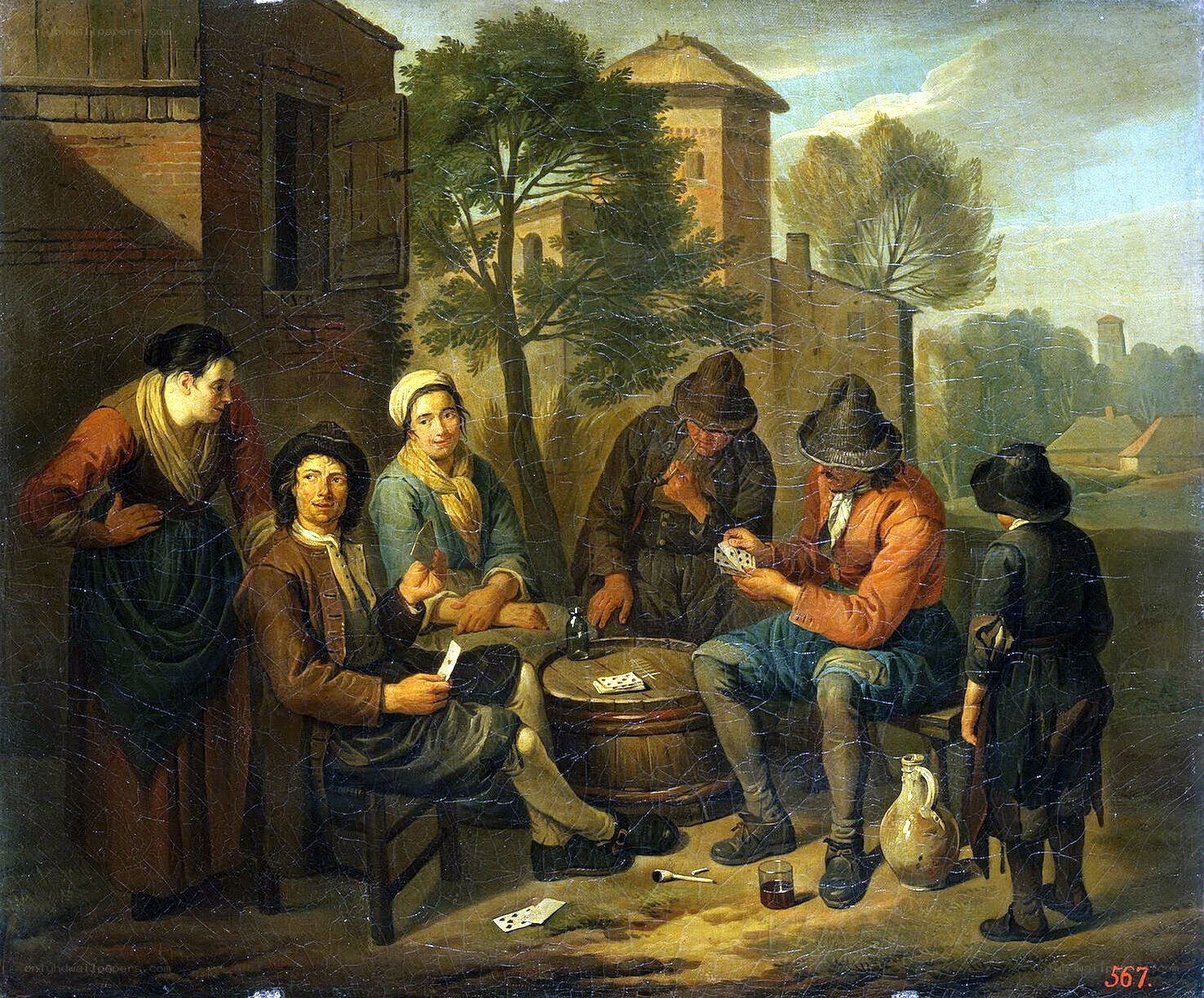 Villagers playing cards outdoors
