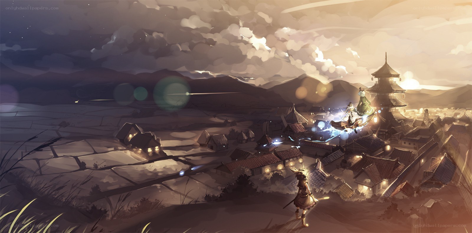 villagers under a starry sky