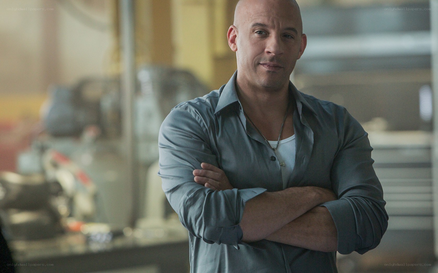 Vin Diesel in a garage