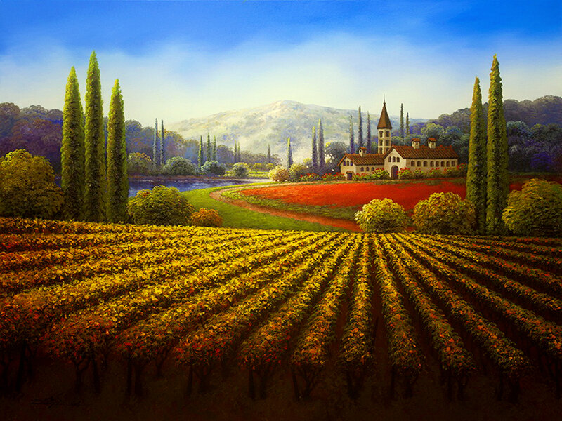 Vineyard Landscape — Yellow, Serene, Afternoon
