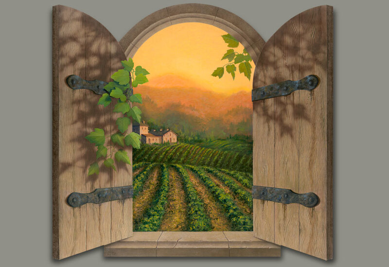 Vineyard view through open window