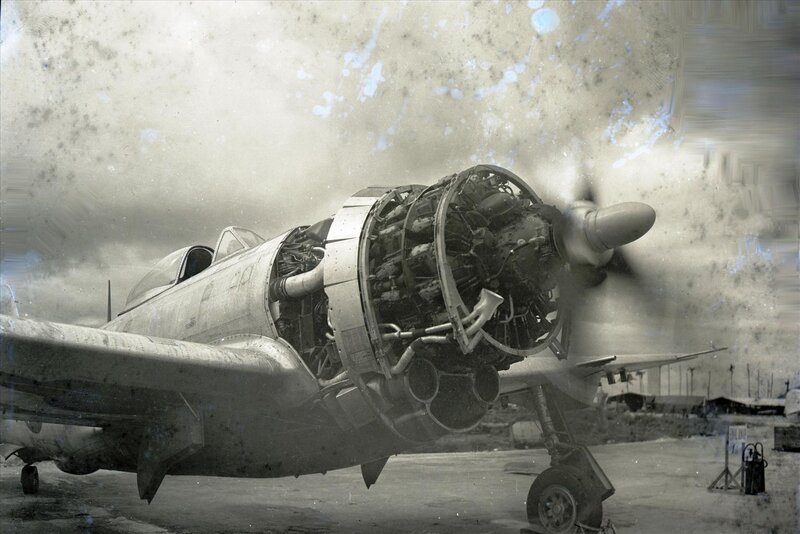 Vintage aircraft engine close-up