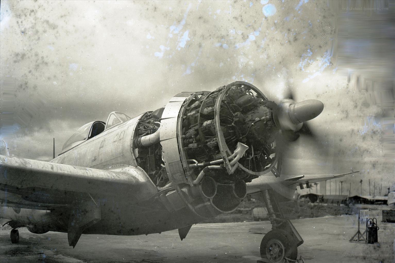 Vintage aircraft engine close-up