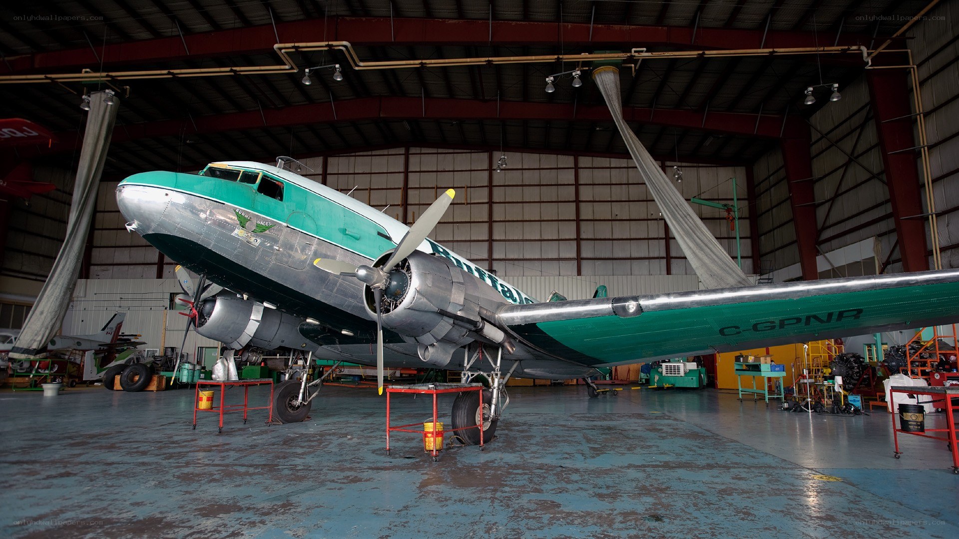 Vintage airplane in hangar