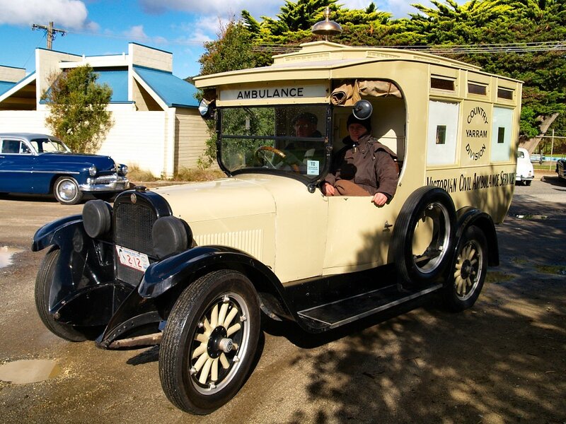 Vintage ambulance at a car show