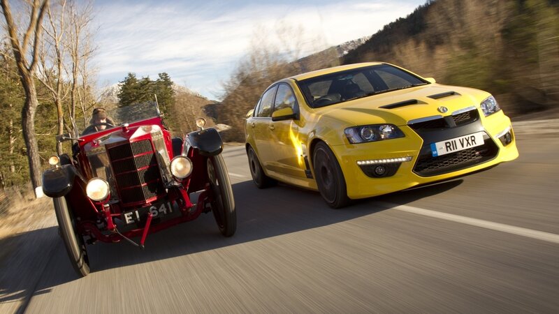 Vintage and modern cars racing