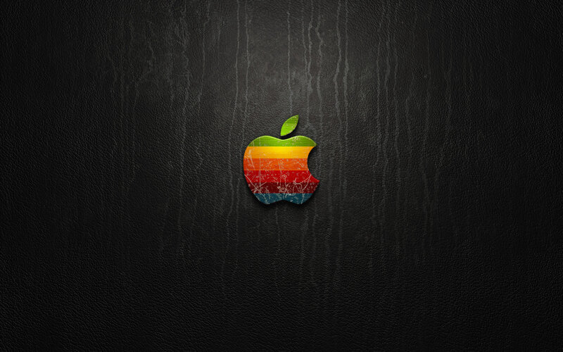 vintage apple logo on leather
