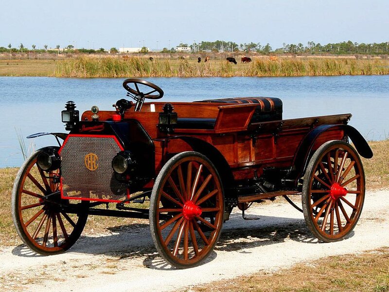 vintage automobile by lake