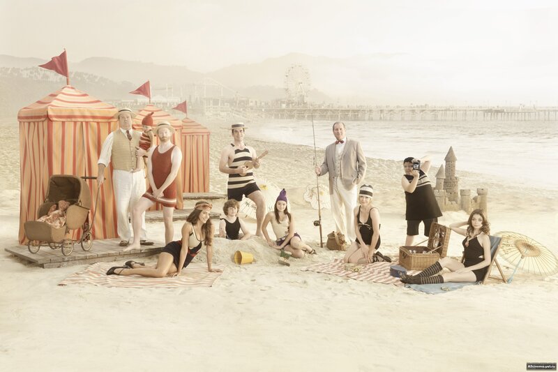 Vintage beach family scene