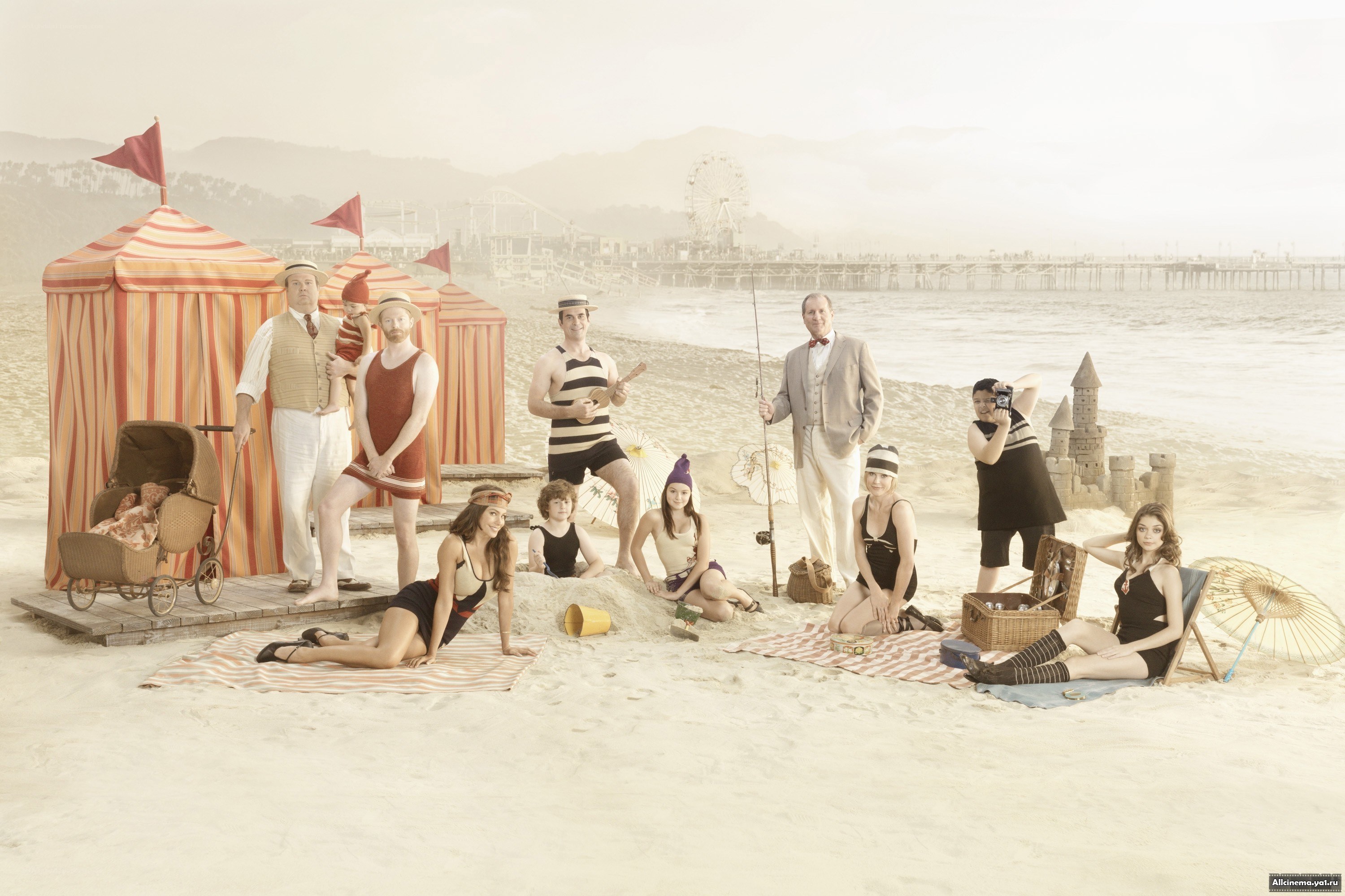 Vintage beach family scene