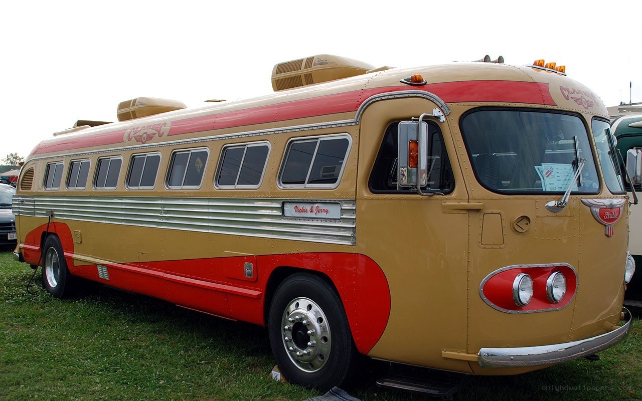 vintage beige and red bus