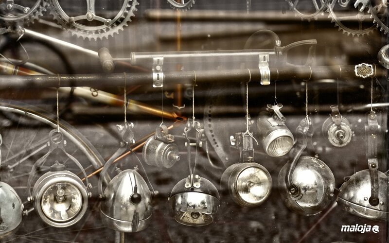 vintage bicycle lights display