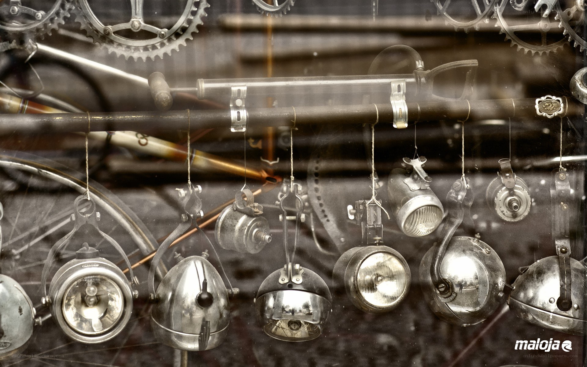 vintage bicycle lights display
