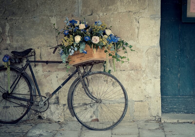 Vintage Bicycle with Flowers — Blue