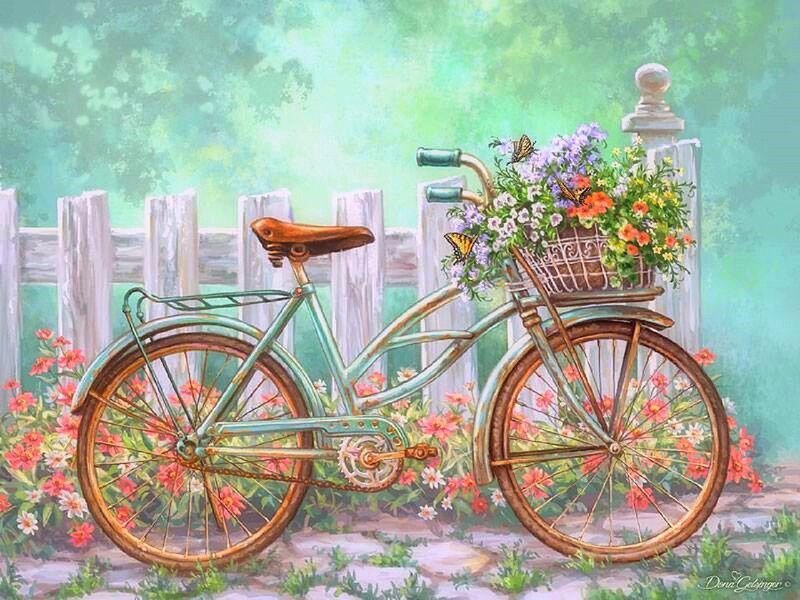 Vintage Bicycle with Flowers — Green