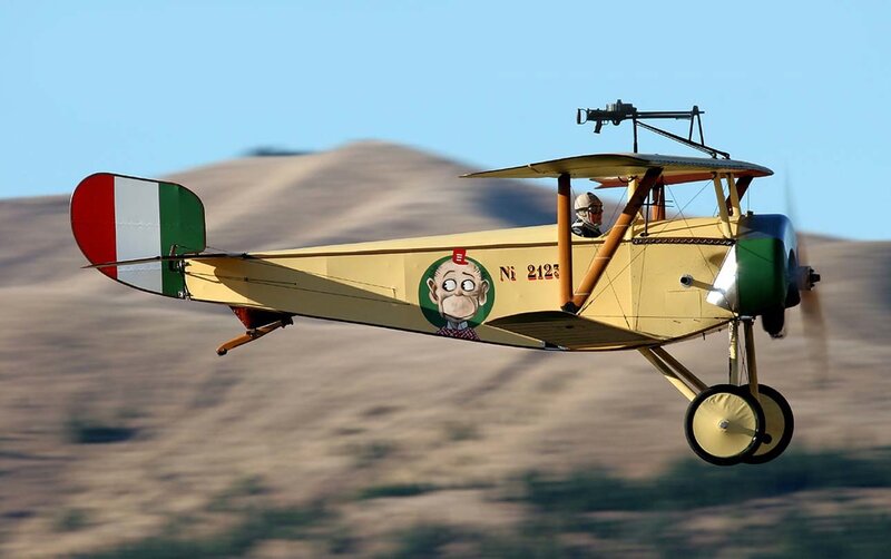 Vintage biplane in flight