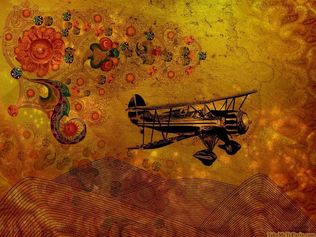 Vintage biplane with ornate patterns
