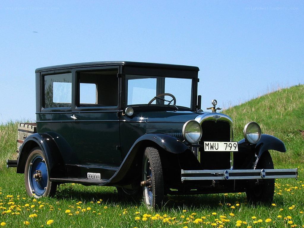 Vintage black car in a field