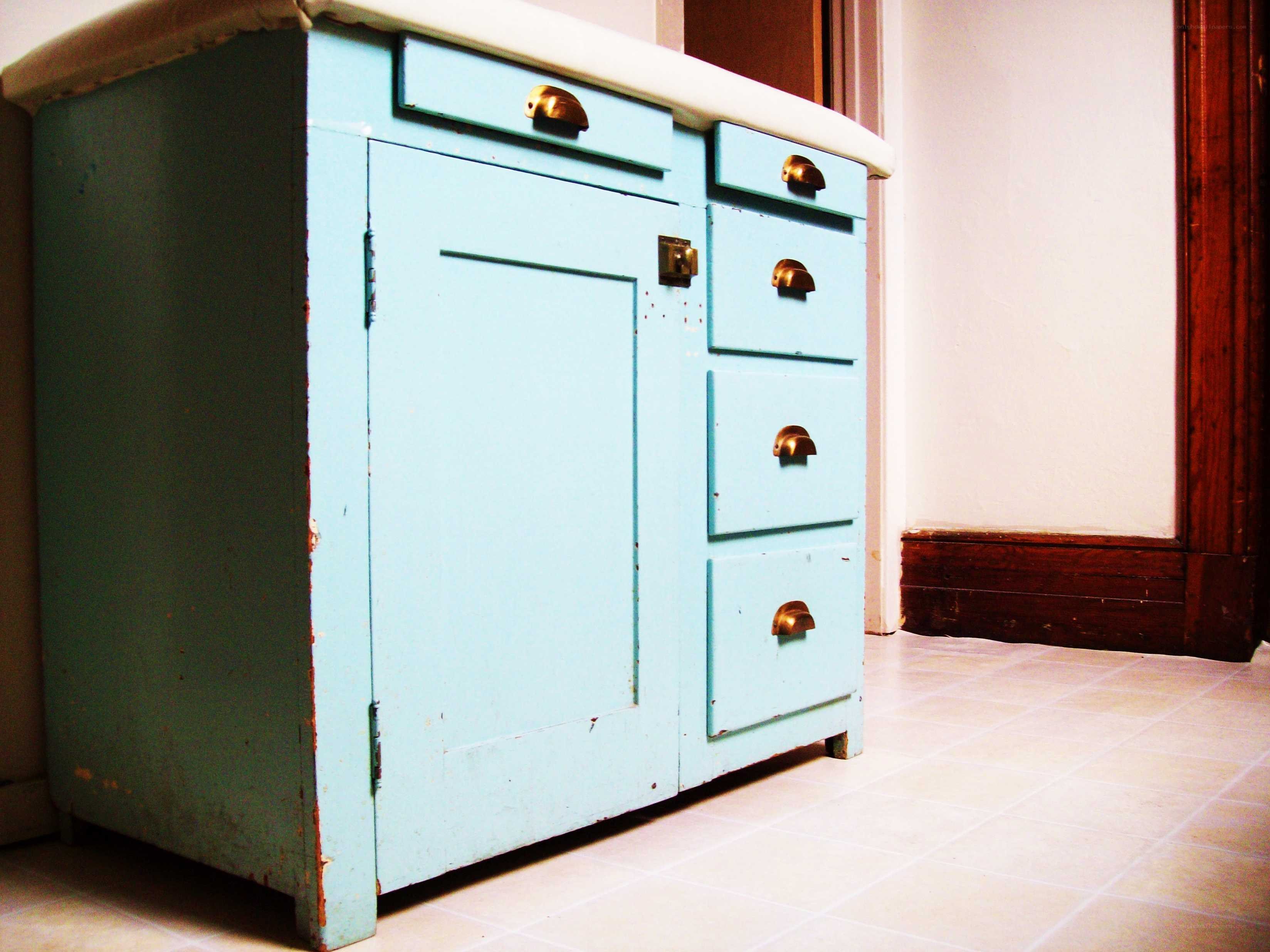vintage blue kitchen cabinet