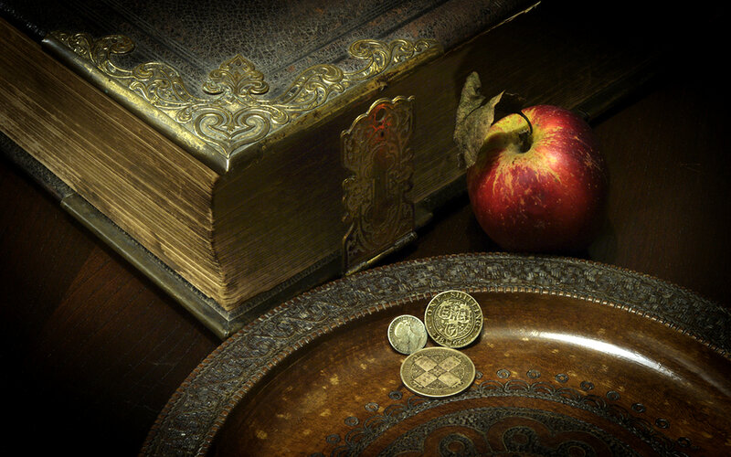 Vintage book and apple still life