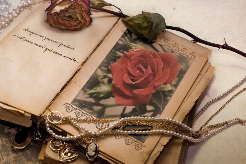 Vintage Book with Rose