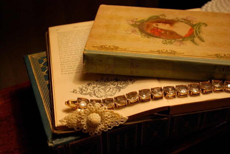 vintage books and jewelry