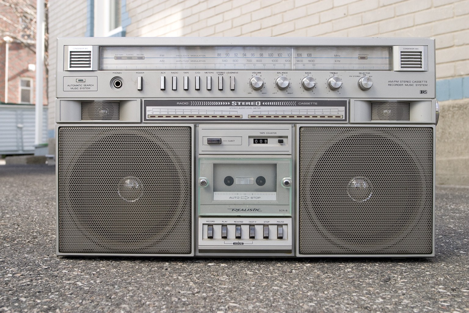 Vintage boombox on pavement