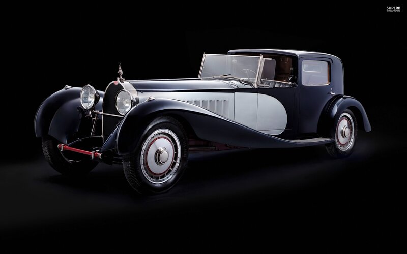 Vintage Bugatti Car — Black, Dramatic, Photograph