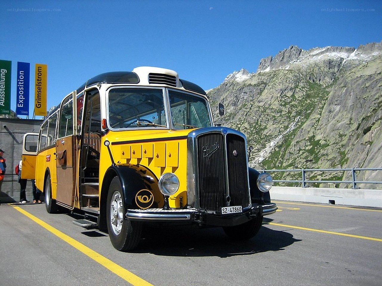 Vintage bus at mountain pass