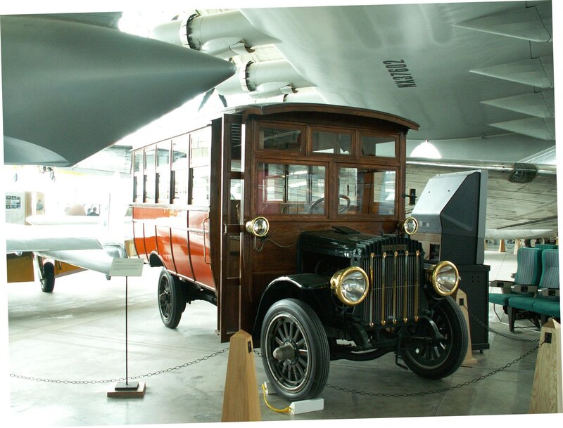 Vintage bus in aircraft museum