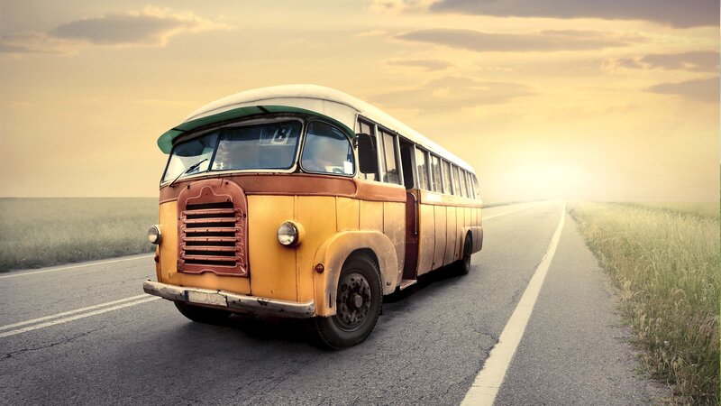 vintage bus on a country road