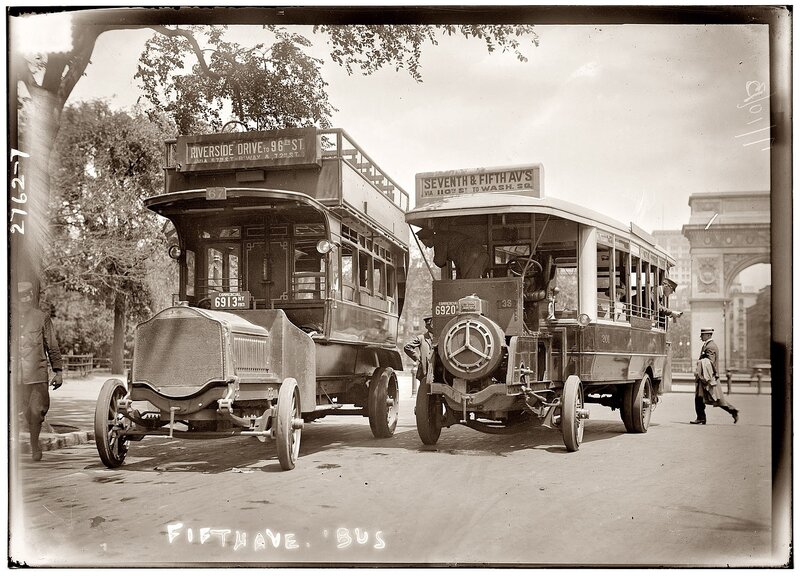 Vintage buses on Fifth Avenue