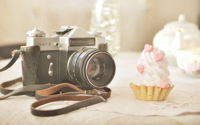 Vintage Camera and Cupcake