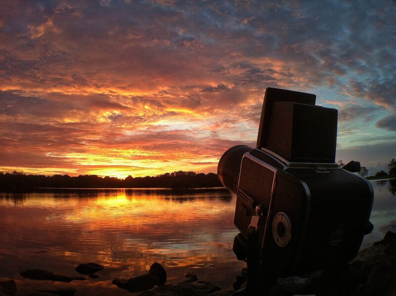 Vintage Camera at Sunset