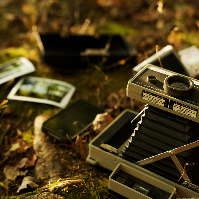 Vintage camera in forest